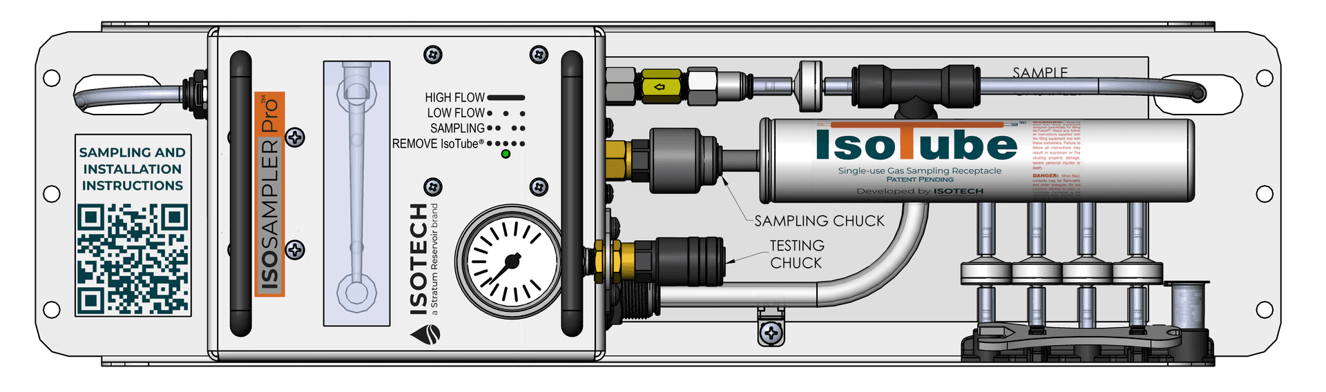 Installed Isotube diagram highlighting the sampling chuck and testing chuck