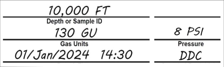 Sample label identifying the company, rig and well